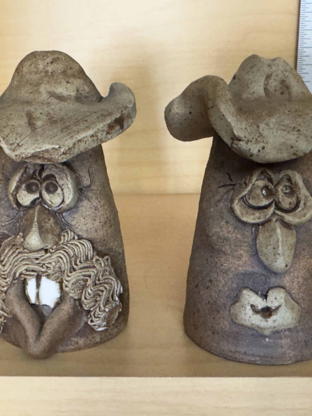 Signed McGillivray Pottery Cowboy Cowgirl Shakers, 1970s Canadian Stoneware Set